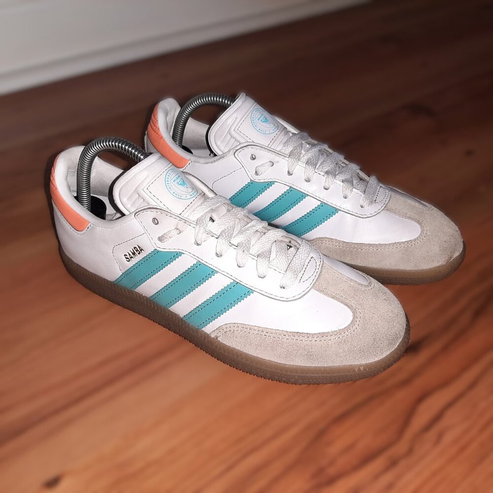 Adidas Samba Miami White Teal Orange Shoes IH8160 Men's Sz 7.5 Women's Sz 8.5 - Picture 2 of 16